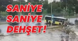 Saniye saniye dehşet! İETT otobüsünün duraktaki bisikletlilere çarptığı anlar kamerada